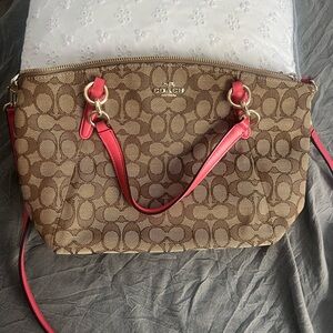 Coach Tan and Pink Signature Shoulder Bag
